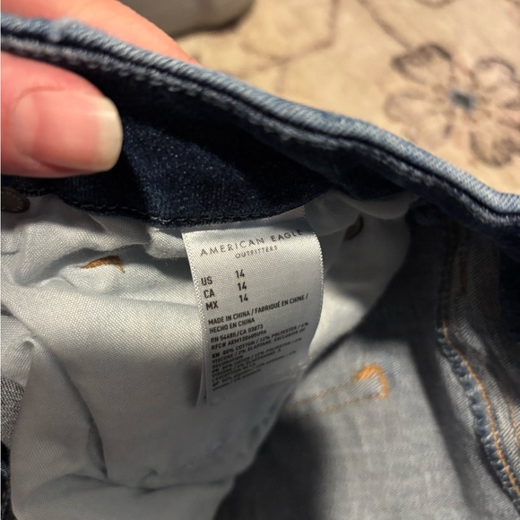 Women’s American Eagle Distressed High-Waist Denim Shorts - Dark Blue - Picture 4 of 5